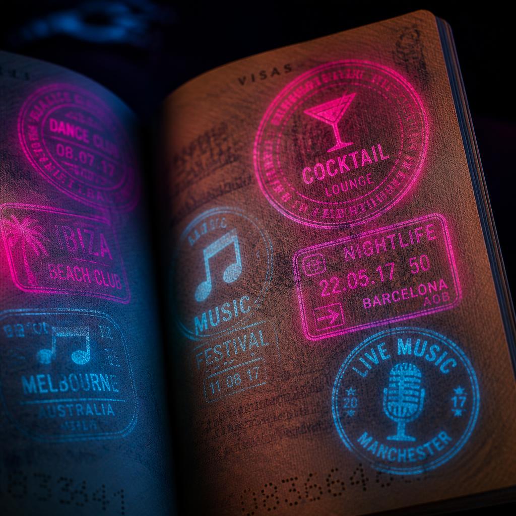 A neon-stamped passport